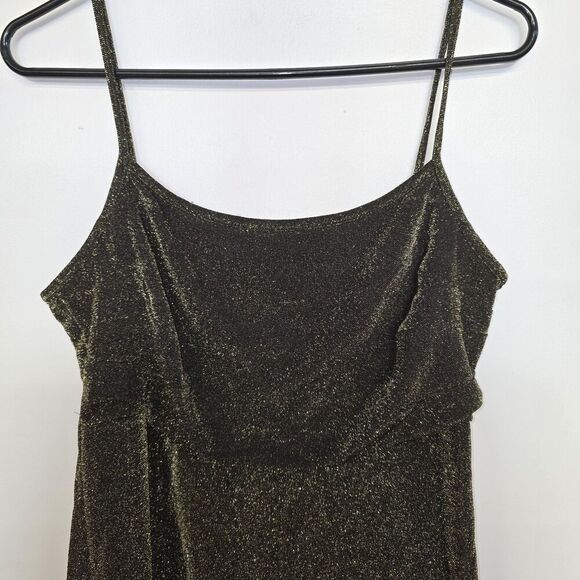 Vintage Rag Gold & Black Spaghetti Strap Dress Asymmetrical Shimmer Large (A53) - Picture 3 of 5